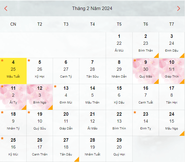 25 Tết 2024 là ngày mấy dương lịch?