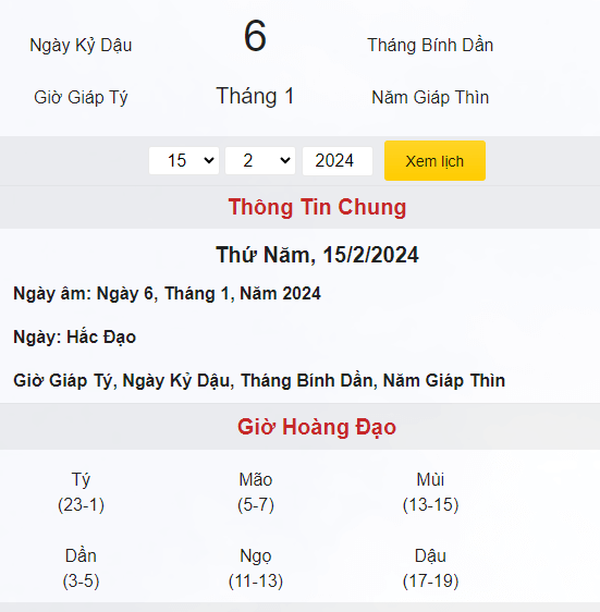 Giờ hoàng đạo mùng 6 Tết