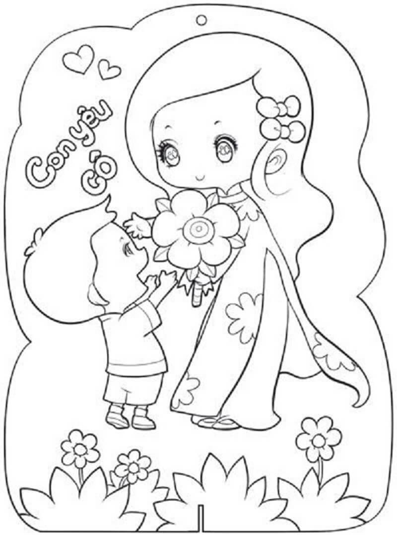 Tranh tô màu chủ đề 8/3 dành tặng cô giáo