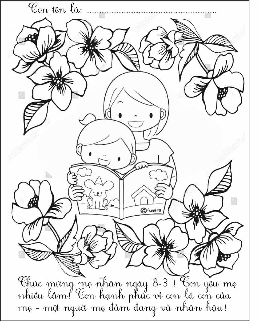 Tranh tô màu về ngày 8 tháng 3 dành tặng mẹ