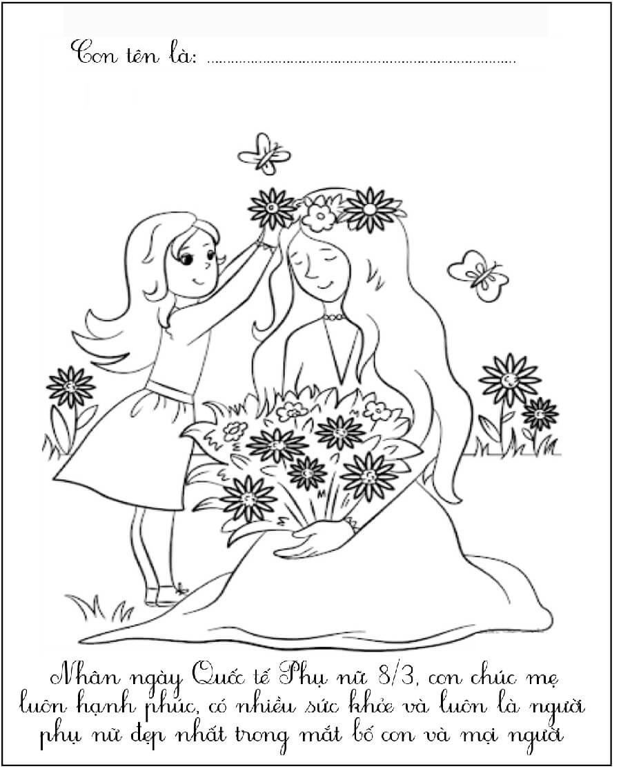 Tranh tô màu ngày Quốc tế Phụ nữ cho bé đẹp