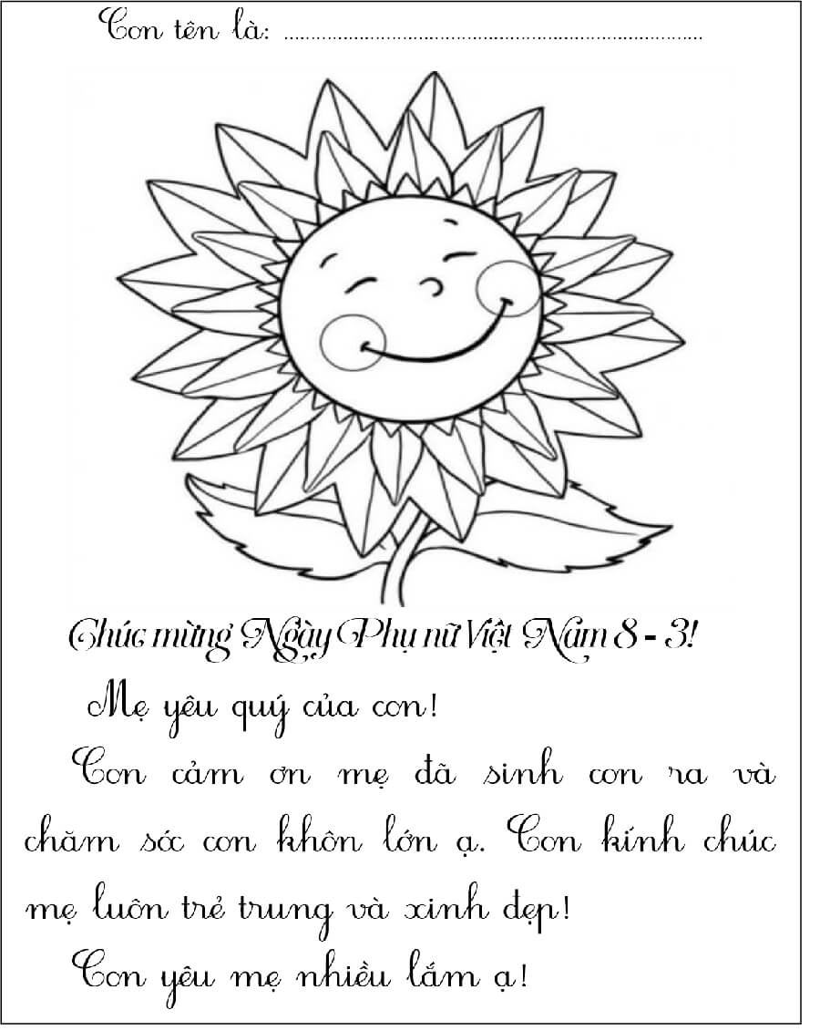 Tranh tô màu ngày Quốc tế Phụ nữ cho bé