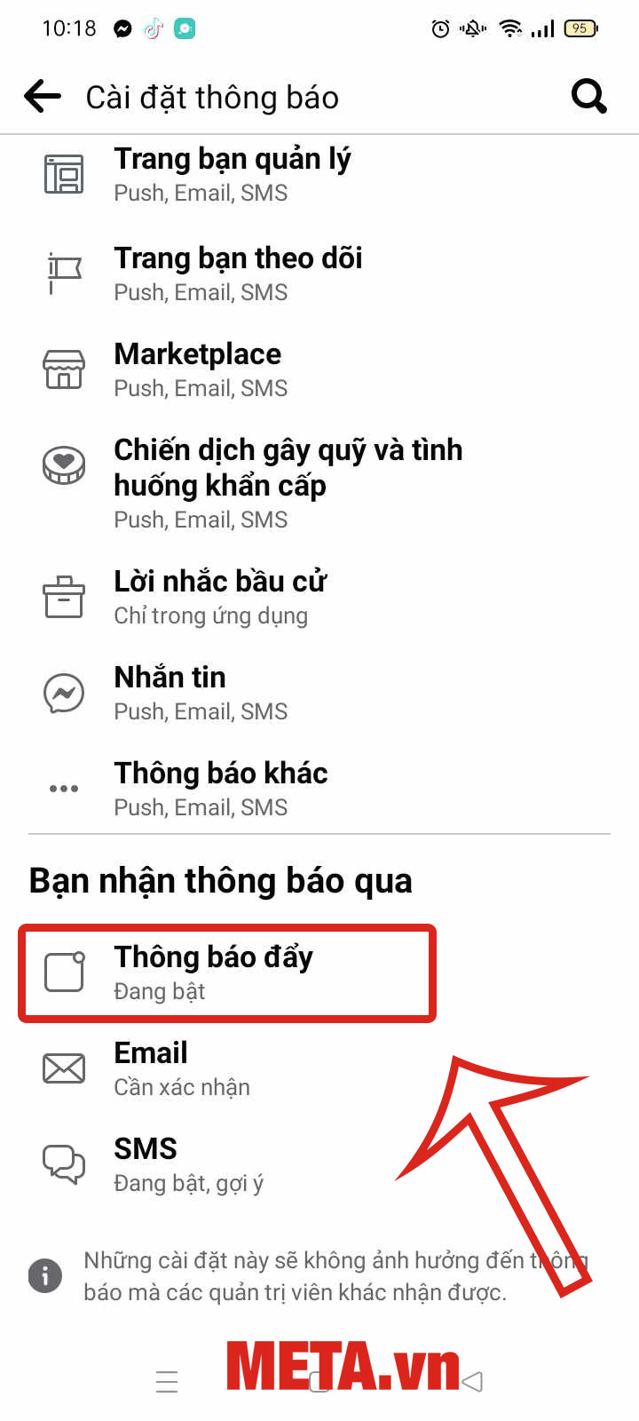 Chọn Thông báo đẩy