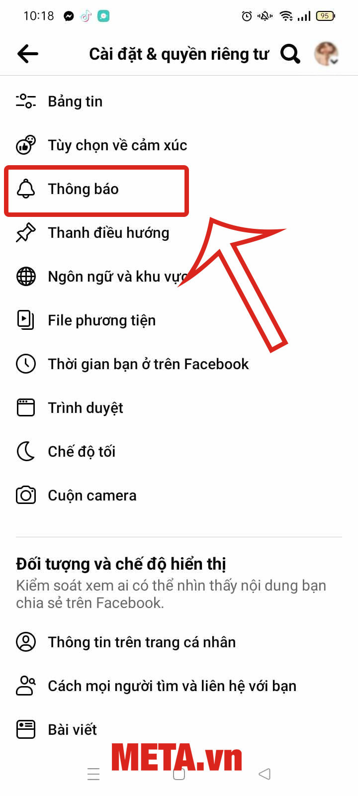 Nhấn vào Thông báo