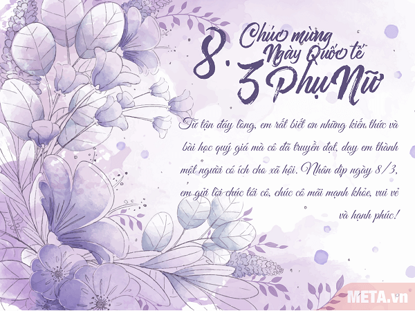 Mẫu thiệp chúc 8/3 cho cô