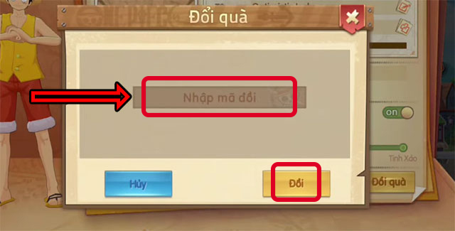 Nhập các code game mà chúng tôi chia sẻ ở phía trên vào phần khung Nhập mã đổi → Nhấn Đổi