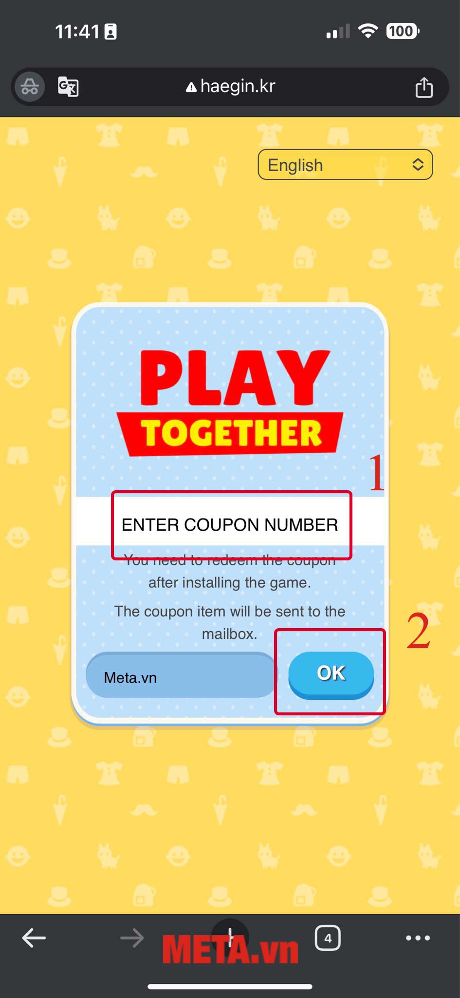 Nhập mã code game mà chúng tôi chia sẻ ở phía trên vào