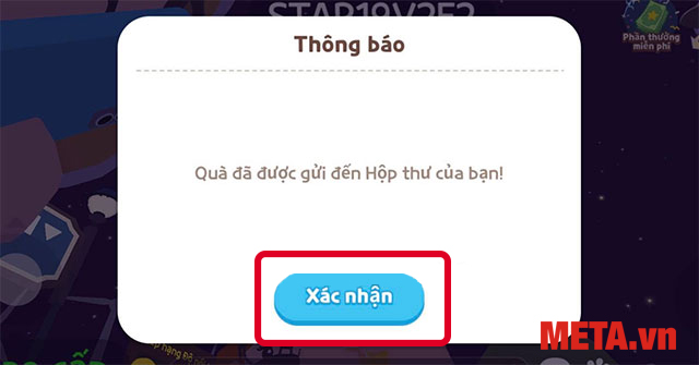 Phần thưởng được hiển thị trong hộp thư
