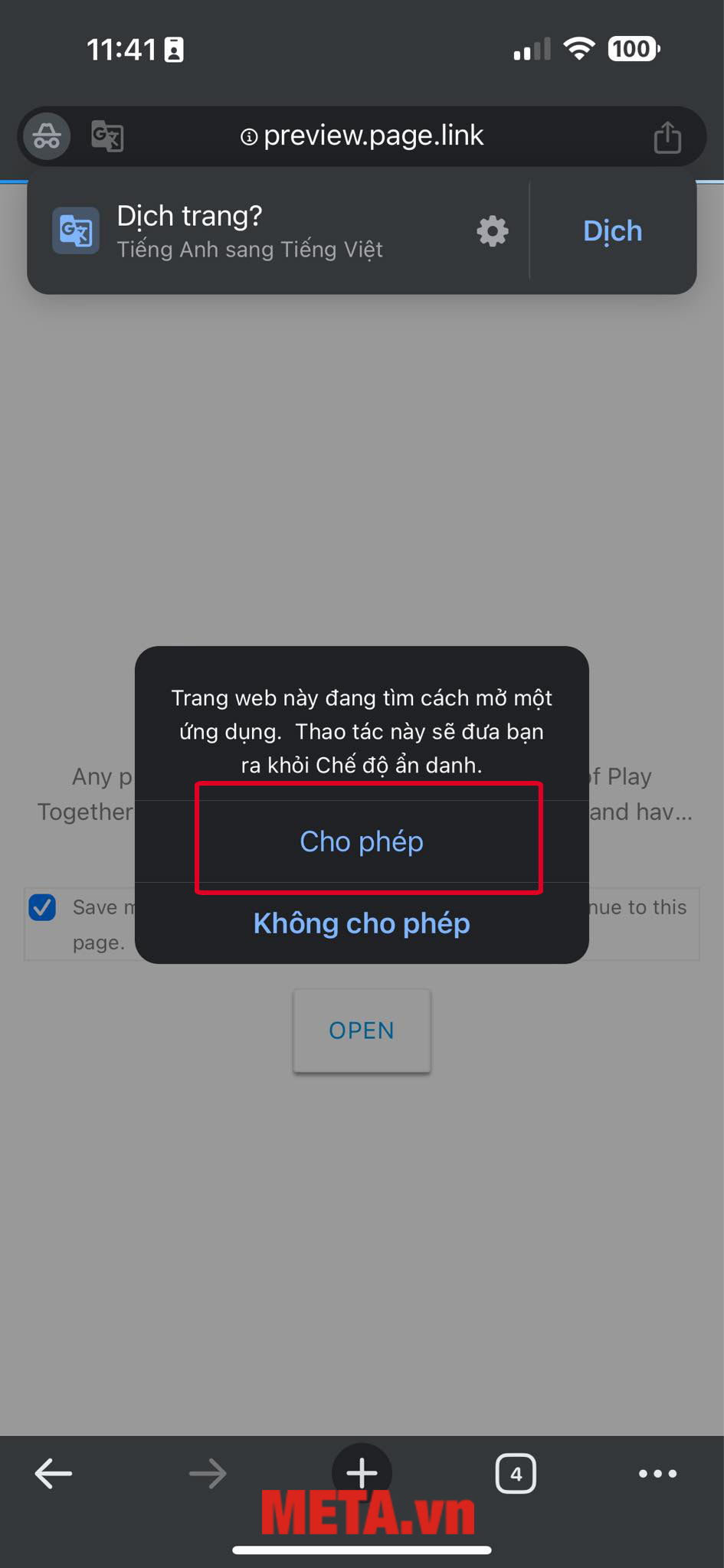 Thông báo mở game Play Together hiển thị → Nhấn Cho phép
