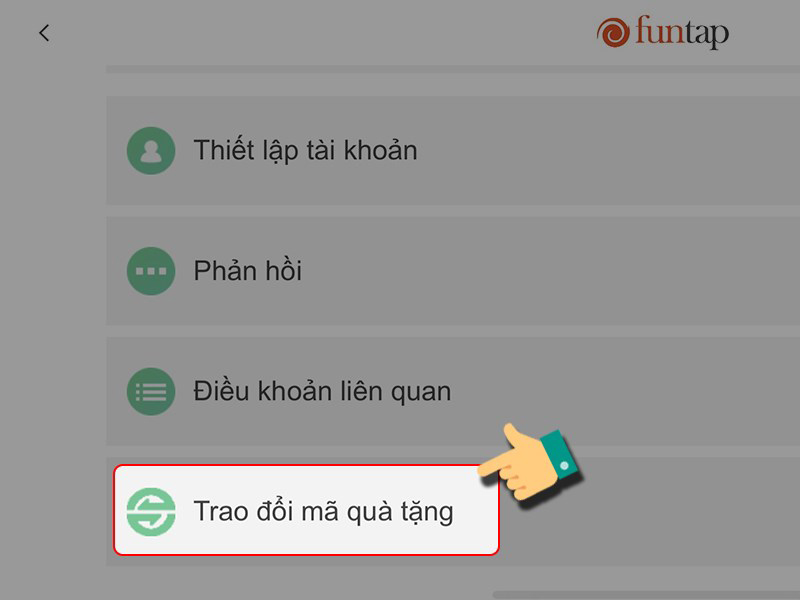 Nhấn Trao đổi mã quà tặng