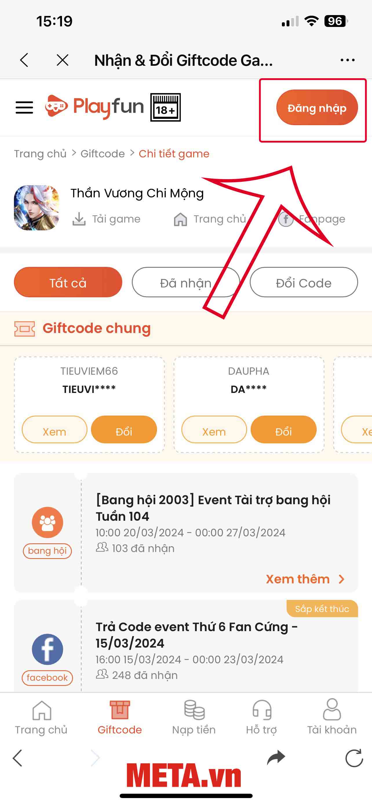 Đăng nhập vào tài khoản game của bạn