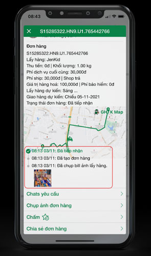 Kết quả tra cứu đơn hàng trên app GHTK