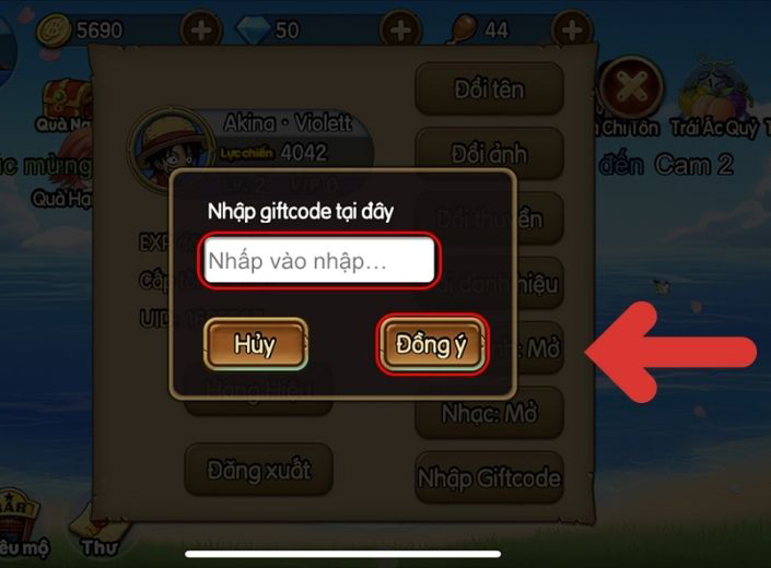 Nhập mã code game vào