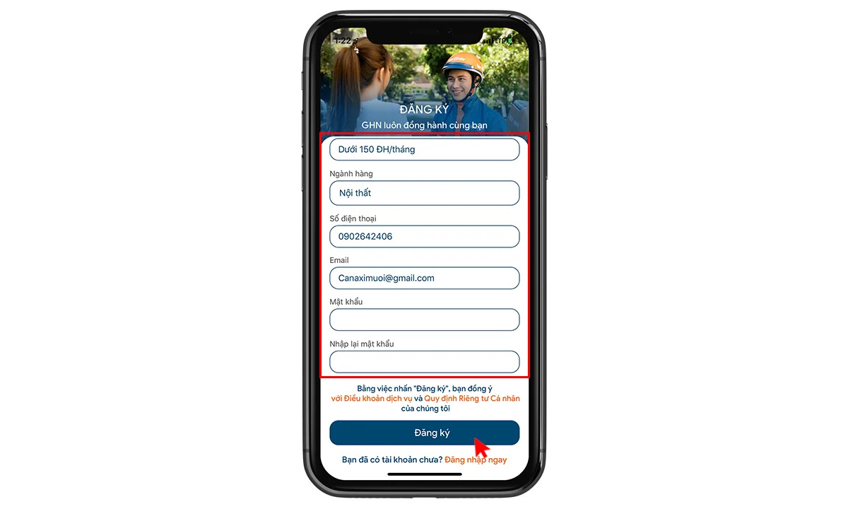 Đăng ký tài khoản GHN trên app