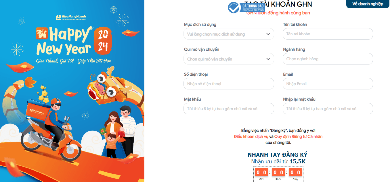 Đăng ký tài khoản Giao Hàng Nhanh trên website