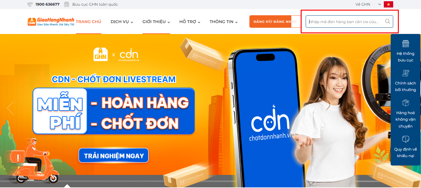Cách kiểm tra mã vận đơn trên trang web của Giao Hàng Nhanh