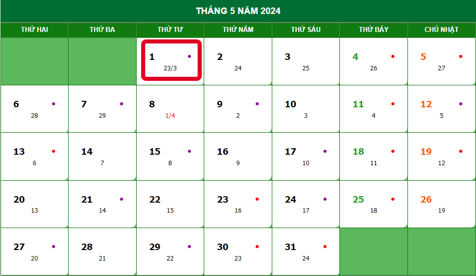 1/5 năm nay rơi vào thứ Tư