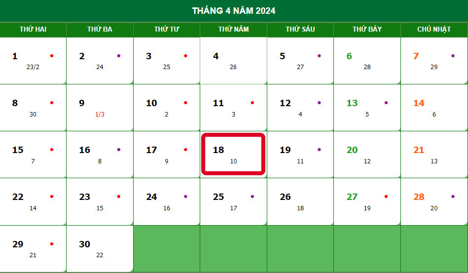 Lịch nghỉ Giỗ tổ Hùng Vương