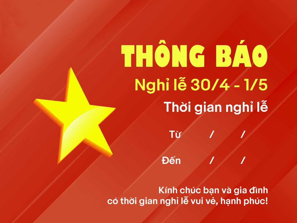 Mẫu thiệp thông báo nghỉ lễ 30/4 và 1/5 đẹp