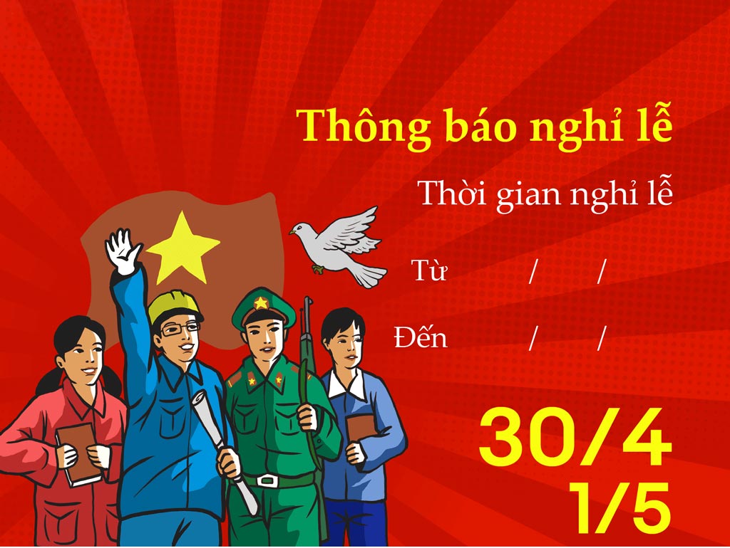 Mẫu thiệp thông báo nghỉ 30/4 và 1/5