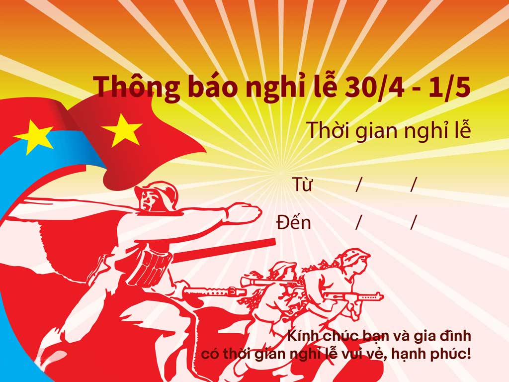 Mẫu thông báo nghỉ 30/4 và 1/5 bằng ảnh