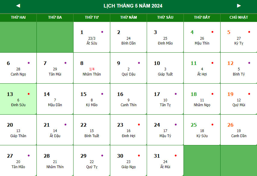 Lịch tháng 5