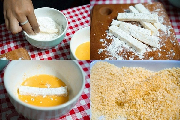 Lăn phô mai qua bột