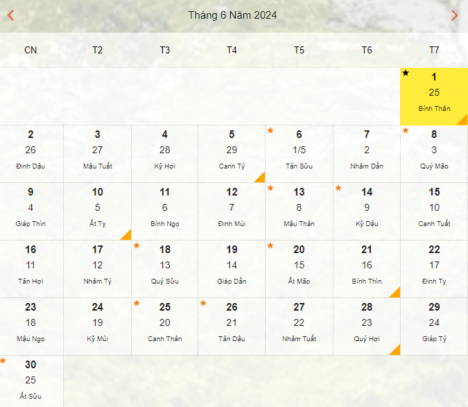 Ngày 1/6/2024 rơi vào Thứ Bảy