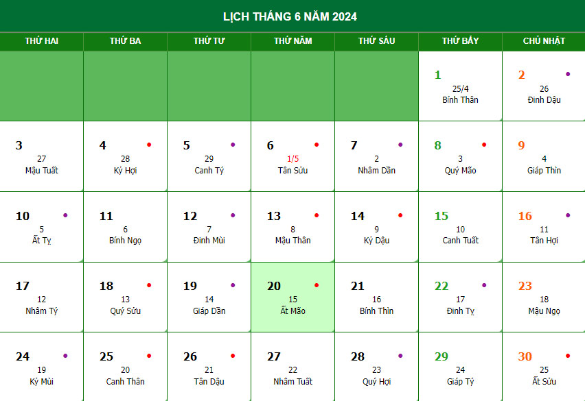 Tìm hiểu ngày 20/6 Dương là bao nhiêu Âm