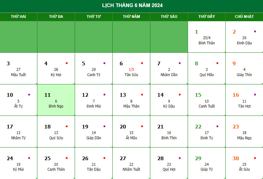 Tìm hiểu 11/6/2024 Dương lịch là ngày mấy Âm lịch