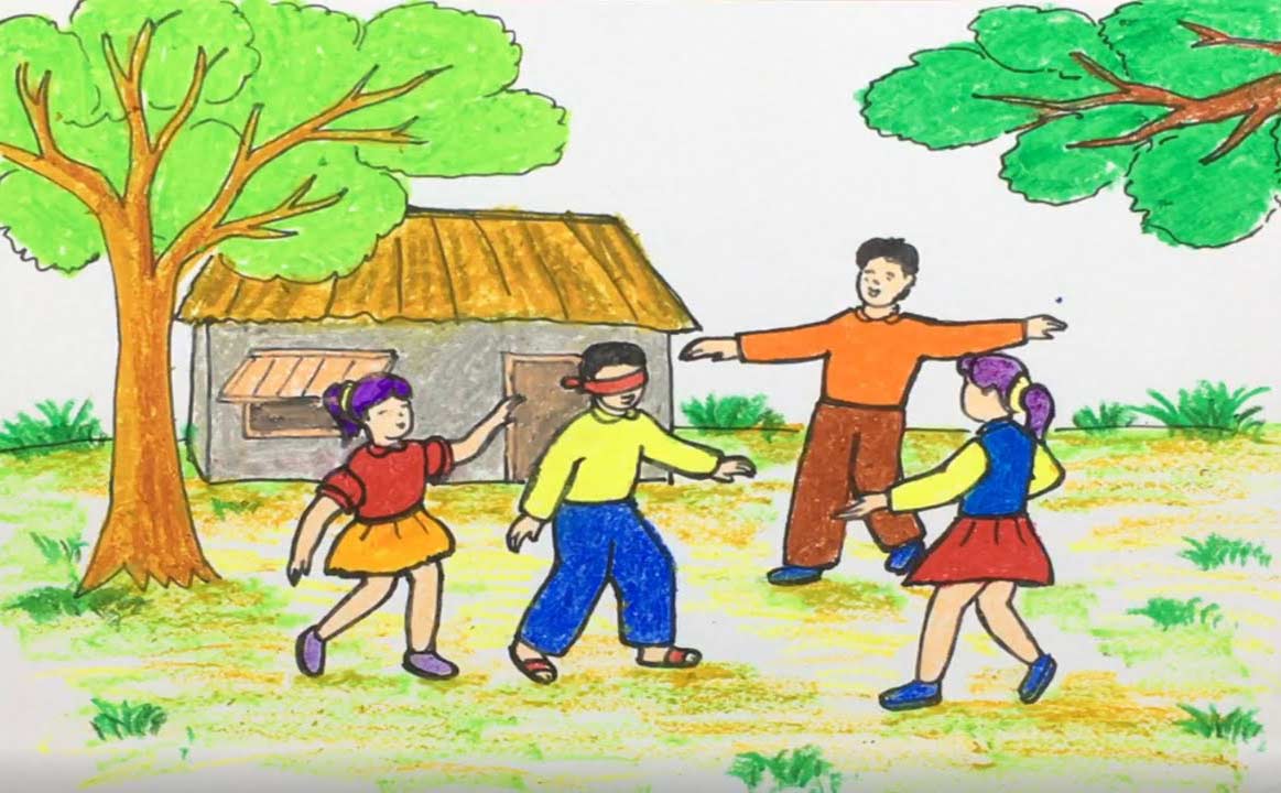 Tranh vẽ Tết Thiếu nhi các bé vui chơi