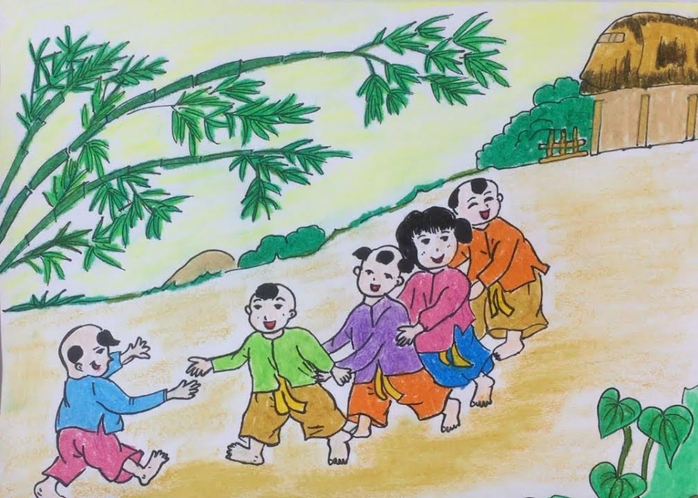 Tranh vẽ Quốc tế Thiếu nhi các bé nô đùa