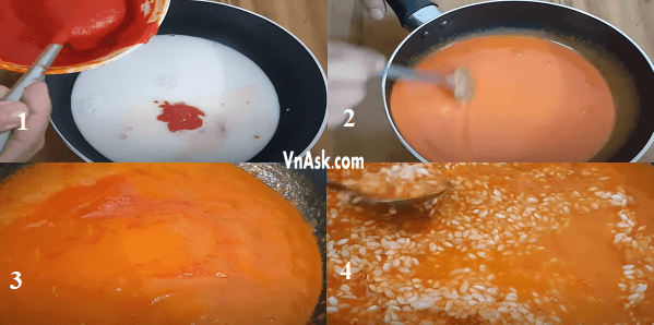 Trộn gấc với nước cốt dừa, gạo nếp.