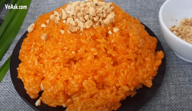 Thành phẩm xôi gấc nấu bằng nồi cơm điện