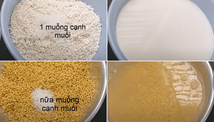 Ngâm gạo nếp và đậu xanh