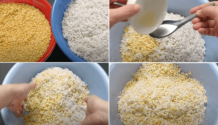 Vớt gạo, đậu xanh rồi trộn đều