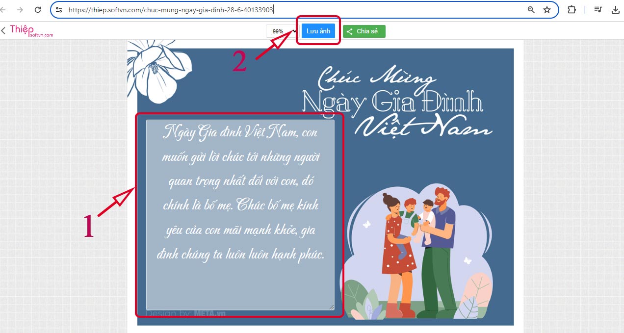 Nhập lời chúc vào phần khung → Nhấn Lưu ảnh và chờ trong vài giây là xong