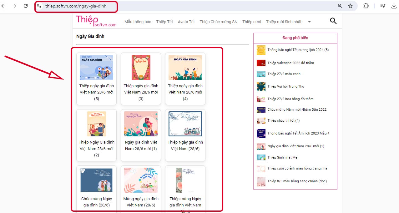 Truy cập vào website Tạo thiệp online → Nhấn chọn mẫu thiệp bạn muốn tạo