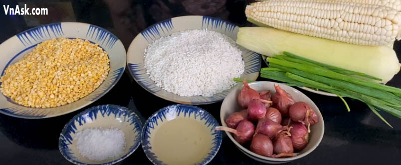 Nguyên liệu nấu xôi bắp nếp mỡ hành