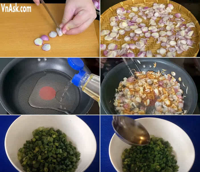 Làm hành phi và mỡ hành lá