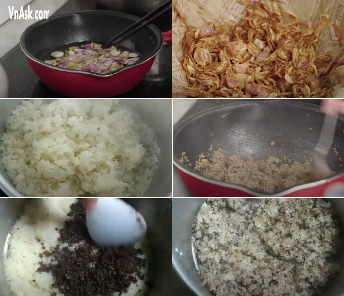 Làm hành phi và hấp xôi chim bồ câu