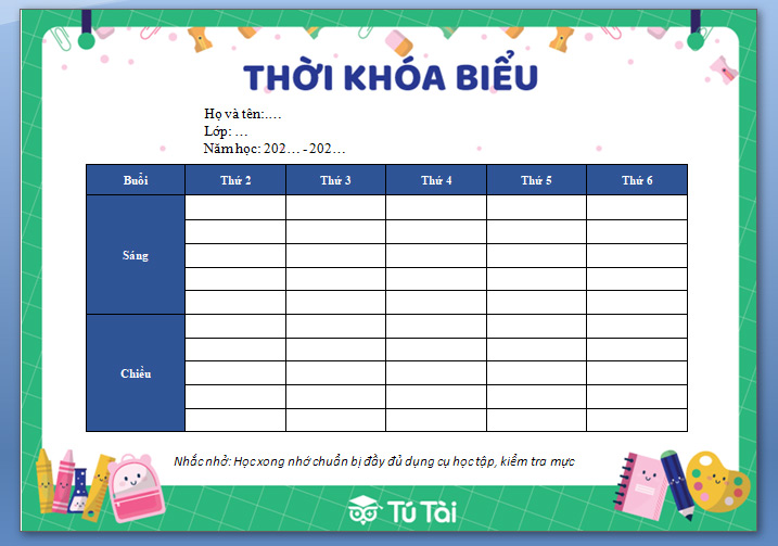 Mẫu thời khóa biểu bằng file Word đẹp