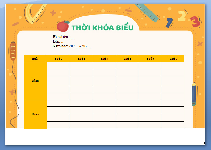 Tạo thời khóa biểu bằng file Word