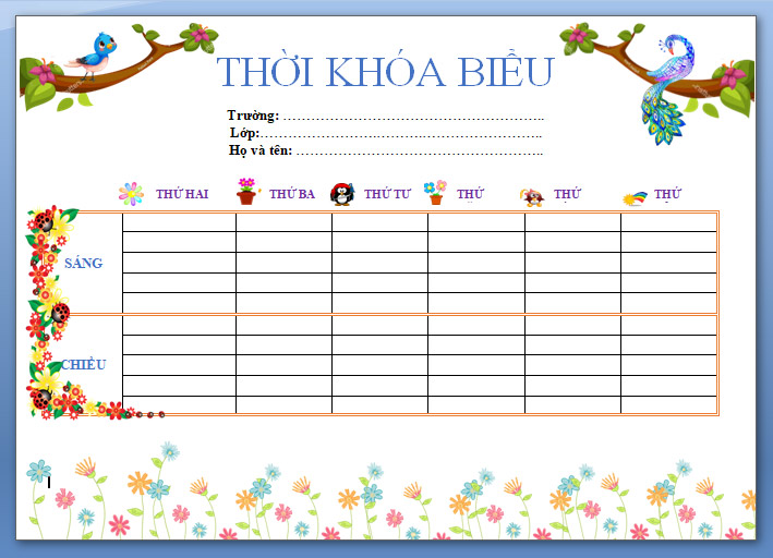 Thời khóa biểu bằng file Word đẹp