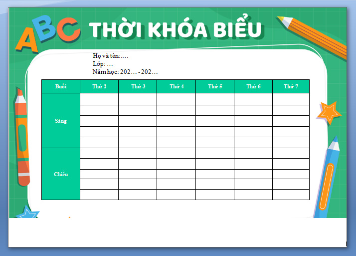 Mẫu thời khóa biểu bằng file word đẹp