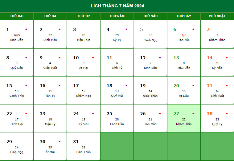 Tìm hiểu ngày 27 tháng 7 là ngày mấy Âm