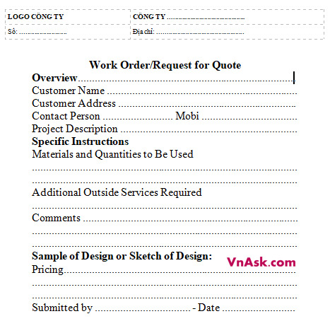 Bảng báo giá bằng tiếng Anh