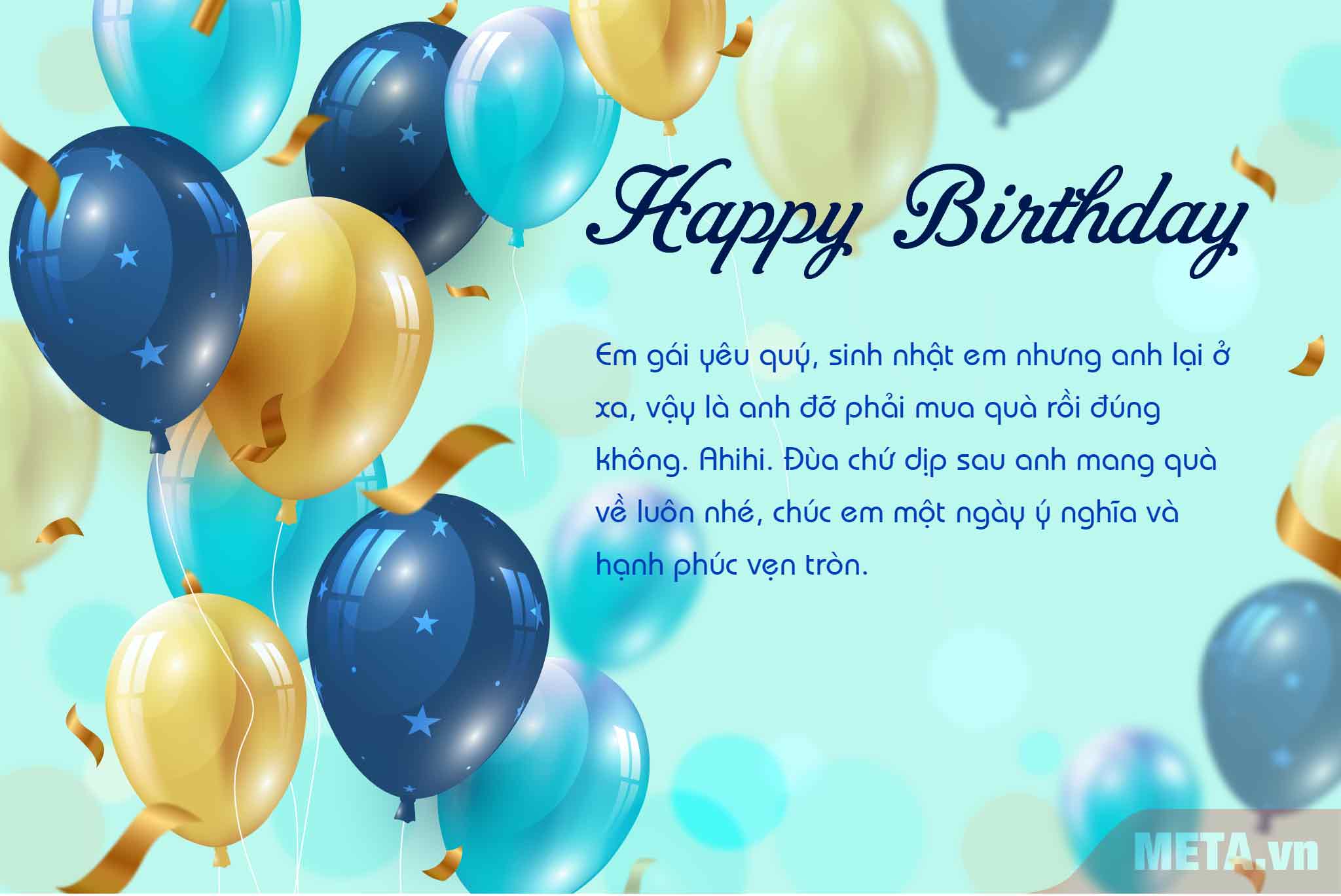 Thiệp mừng sinh nhật em gái đẹp, đơn giản