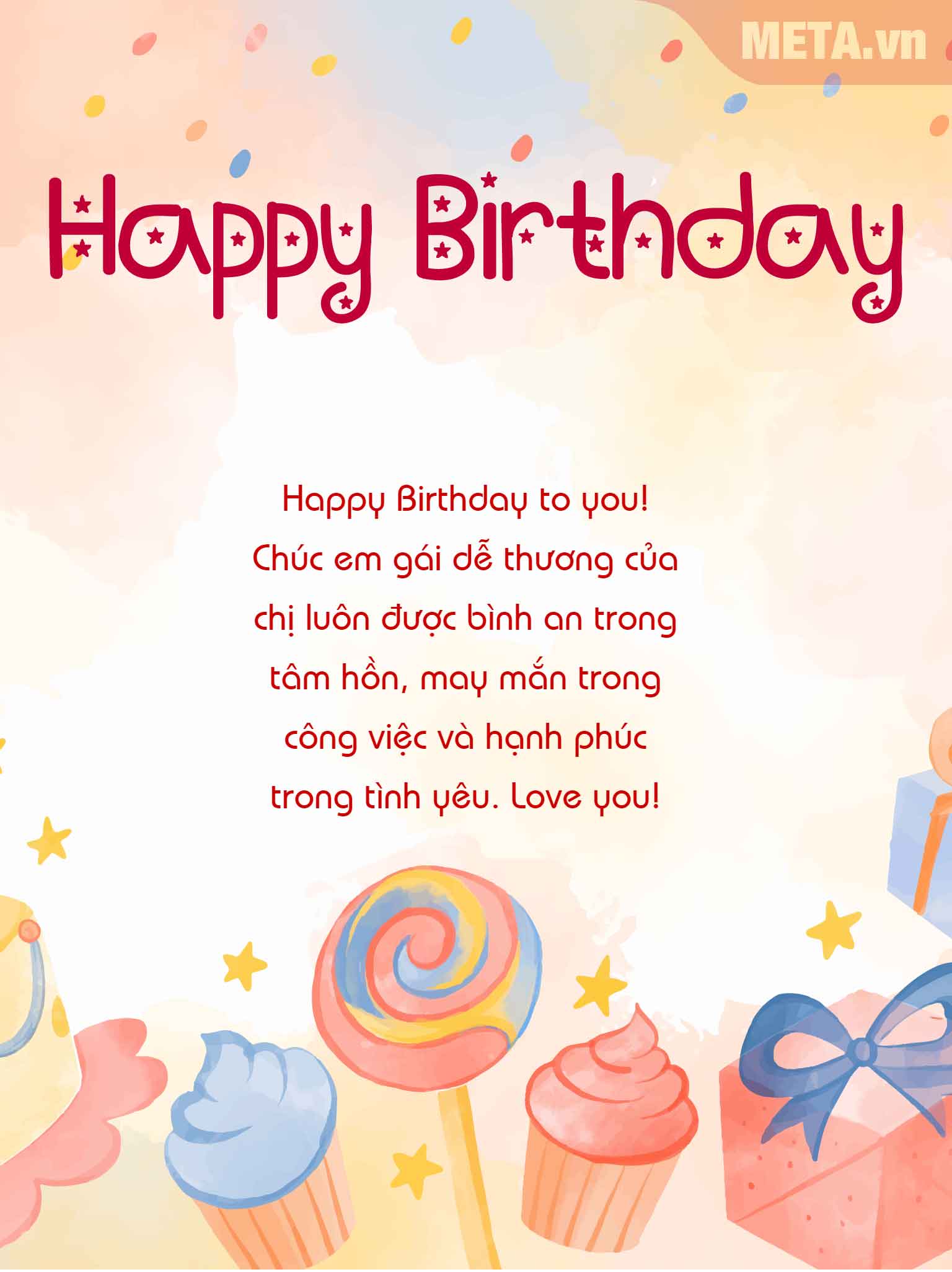 Thiệp mừng sinh nhật cho cô em gái