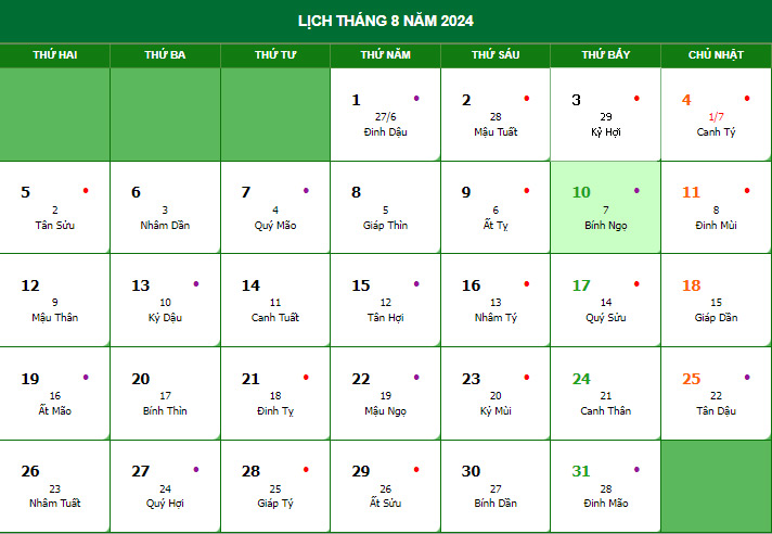 Lịch Thất Tịch năm 2024